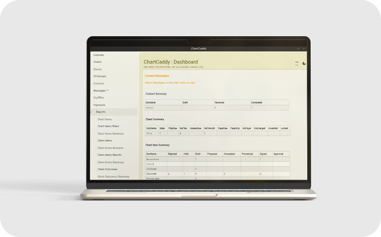 ChartCaddy dashboard on Laptop